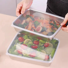 Load image into Gallery viewer, Thickened Square Plate Stainless Steel Rectangular Food Storage Pan With Lid Commercial Dish Tray Freshing Lunch Box Container