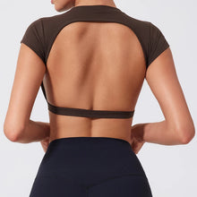 Load image into Gallery viewer, Hearuisavy Sports Shirts Workout Tops Fitness Activewear Female Quick-Dry Yoga Clothes Sport Crop Tops Backless Gym Top Women
