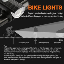 Load image into Gallery viewer, USB Rechargeable Bike Light Set Front and Rear 3 Modes Easy Install Bicycle Light