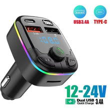 Load image into Gallery viewer, Car Charger Bluetooth 5.0 FM Transmitter Handsfree PD Type-C Dual USB Ambient Player MP3 Charger Type-C Wireless Light