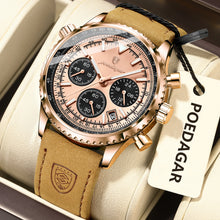 Load image into Gallery viewer, POEDAGAR Luxury Business Men's Watch Waterproof Luminous Date Chronograph Leather Man Clock Fashion Quartz Watches For Men Reloj