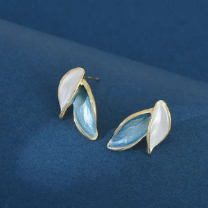 Women's Leaf French Style Earrings Grey Blue Minimalist Fashion Jewelry