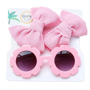 Kids 3pc Bow Hair Clip Set + Sunglasses | UV Protection, Summer Fun