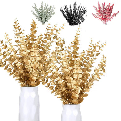 10PCS Gold Eucalyptus Artificial Plants - DIY Christmas Bouquet Decorations