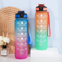 Load image into Gallery viewer, 1L Large Capacity Gradient Water Bottle with Straw, Leakproof &amp; Time Marker for Fitness