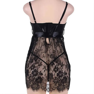 Lace Babydoll Nightdress: Sexy Women's Sleepwear Set with G-string