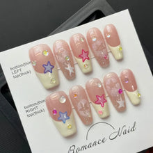 Load image into Gallery viewer, Handmade French Press On Nails with Rhinestones Full Cover Ballerina Korean Manicure