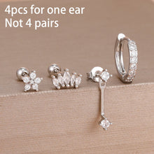 Load image into Gallery viewer, 4PCS Stainless Steel Circle Huggie Hoop Earrings Set for Women Gold Color Unique Zircon Flower Stud Earring Piercing Jewelry