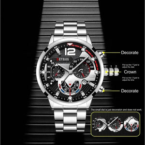 Luxury Men's Stainless Steel Quartz Watch Calendar Luminous Business Sports Bracelet