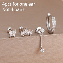 Load image into Gallery viewer, 4PCS Stainless Steel Circle Huggie Hoop Earrings Set for Women Gold Color Unique Zircon Flower Stud Earring Piercing Jewelry