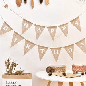Vintage Burlap Happy Birthday Party Banner Decoration Photography Props