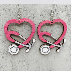 Medical Stethoscope Wooden Earrings Nurse Day Doctor Jewelry Accessories