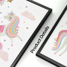 Load image into Gallery viewer, Pink Unicorn Canvas Painting Rabbit Rainbow Cloud Flower Nursery Wall Art Poster Print