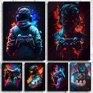 80s Neon Gamer Controller Poster - Colorful Wall Art for Cool Gaming Decor