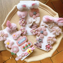 Load image into Gallery viewer, 9pcs Bunny Hair Clips: Flower, Plush, Toddler Girls