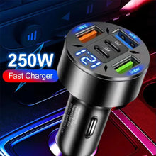Load image into Gallery viewer, 250W 5 Ports Car Charger Fast Charging PD QC3.0 USB C Car Phone Charger Type C Adapter In Car For IPhone