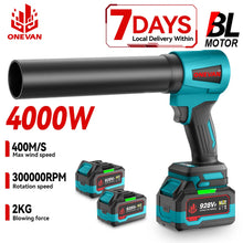 Load image into Gallery viewer, ONEVAN 400M/S 4000W High Power Brushless Turbo Blower Fan Electric Air Blower Jet Fan Snow Leaf Dust Tool For Makita Battery Pin