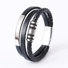 Load image into Gallery viewer, Men Multilayer Leather Bracelet Stainless Steel Braided Rope 21cm
