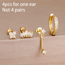 Load image into Gallery viewer, 4PCS Stainless Steel Circle Huggie Hoop Earrings Set for Women Gold Color Unique Zircon Flower Stud Earring Piercing Jewelry