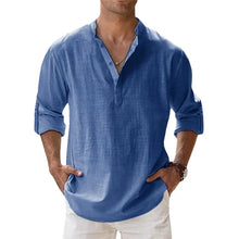 Load image into Gallery viewer, Men&#39;s Casual Cotton Linen Henley Beach Shirts - Lightweight Long Sleeve Hawaiian Tee