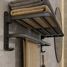 Load image into Gallery viewer, Matte Black 50cm Folding Towel Holder: Wall-Mounted Aluminum Rack with Hooks