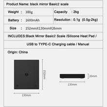 Load image into Gallery viewer, TIMEMORE Basic 2 Black Mirror Pour Over Coffee Scale flow rate display Auto Timer digit Kitchen Food scale espresso 0.1g/2kg