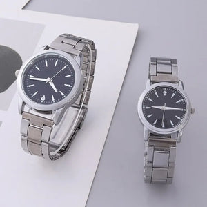 Stainless Steel Couple Quartz Wristwatch Set - Fashion Business Watches