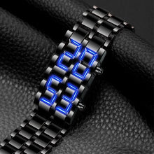 Load image into Gallery viewer, Fashion Black Digital LED Metal Wristwatch Men Sport Creative Clock Blue Display