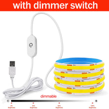 Load image into Gallery viewer, Dimmable COB LED Strip Light 5V USB Flexible LED Tape with ON OFF Switch 320LEDs High Density Linear Lighting with Adhesive Tape