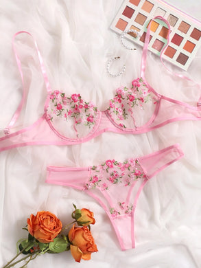 Sexy Floral Embroidery Lingerie Set Lace Underwear Transparent Fairy Kit 2023