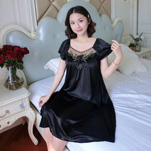 Load image into Gallery viewer, Ladies Ice Silk Nightgowns Sleeping Dress Medium Length Short Sleeve Nightdress Sexy Sleepwear Home Wear Loungewear Pyjama Femme