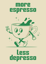 Load image into Gallery viewer, Retro Kitchen Food Cartoon Poster Character Coffee More Espresso Less Depresso Quotes Poster Wall Canvas Painting Room Decor