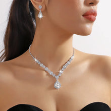 Load image into Gallery viewer, 3 pieces of women's crystal droplet necklace with earrings set for wedding evening dress accessories