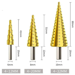 6Pcs Titanium Step Drill Bit Set 4-12mm 4-20mm 4-32mm for Woodworking Metal Hole Opener