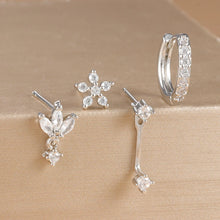 Load image into Gallery viewer, 4PCS Stainless Steel Circle Huggie Hoop Earrings Set for Women Gold Color Unique Zircon Flower Stud Earring Piercing Jewelry
