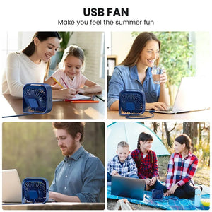 TOPK Mini Portable USB Desk Fan Quiet 3-Speed 360° Rotatable Standing Fan