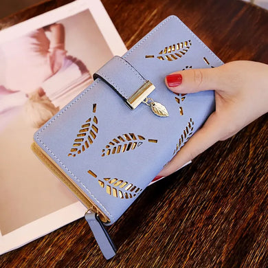 Fashion PU Leather Women's Wallet Long Gold Leaves Handbag Coin Purse Clutch