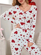 Load image into Gallery viewer, Autumn Winter 2 Pieces Pajamas Sets for Women Sleepwear Heart Print Long Sleeve Tops with Long Pants Trouser Set Pyjamas