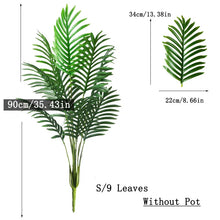 Load image into Gallery viewer, 90-120cm Large Artificial Palm Tree Tropical Fake Plants Green Plastic Palm Leafs Big Monstera Tree Branch For Home Garden Decor