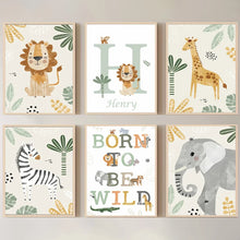 Load image into Gallery viewer, Customized Baby Name Poster Jungle Animals Lion Zebra Elephant Canvas Painting Kis Bedroom Wall Art Print Pictures Nursery Decor