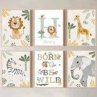 Customized Baby Name Poster Jungle Animals Lion Zebra Elephant Canvas Painting Kis Bedroom Wall Art Print Pictures Nursery Decor