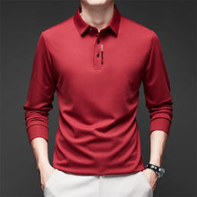 Load image into Gallery viewer, New Men's Business Casual Long Sleeved Shirt with Badge Solid Color Polo Shirt Fashionable Breathable Comfortable Versatile Top