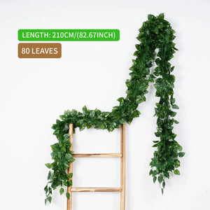 2.1M Green Ivy Leaf Hanging Vine Artificial Garland – Silk Wall Plant Home Garden Decoration Wedding Party DIY Fake Wreath Leaves
