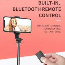 Load image into Gallery viewer, All In One Expandable Portable IPhone Tripod Selfie Stick Selfie Stick With Remote With Detachable BT Wireless Remote Compatible