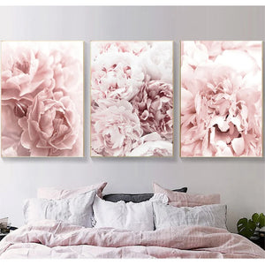 Scandinavian Pink Floral Canvas Print Home Decor Gift