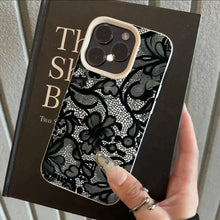 Load image into Gallery viewer, Black Lace Pattern Phone Case For iPhone 17 Pro Max 16 15 14 Plus 13 12 11 Pro Max 16E 17Air X XR XS Max Shockproof Soft Cover