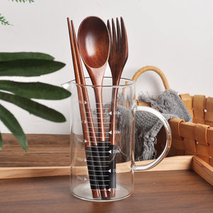 3 Pieces Natural Wood Tableware Set - Spoon, Fork, Chopsticks - Portable Dinnerware