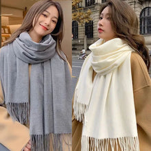Load image into Gallery viewer, Black Cashmere Wool Scarf for Women Warm Checkered Winter Scarf