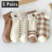 Load image into Gallery viewer, 5 Pairs Teddy Bear Ankle Socks - Comfy Women&#39;s Crew Stockings - Cute Short Socks Set