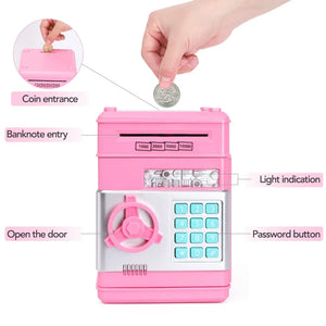 Electronic Password Money Box - Coins & Cash Saving Box with Key Lock, Mini Safe